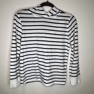 Crewcuts Factory Boys Striped White Navy Cotton Hooded Long-Sleeve Shirt L 10-11